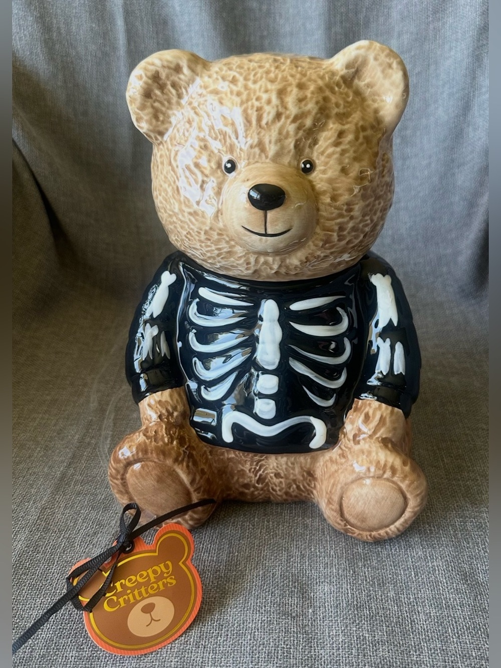 Halloween Creepy Critters Teddy Bear Ceramic Skeleton Cookie Jar